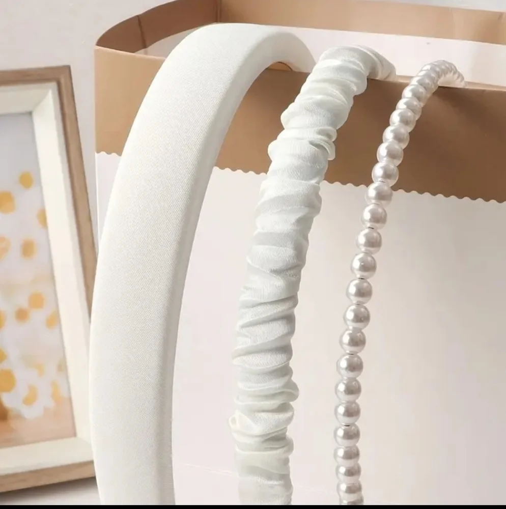 Sophisticated White Headband Trio with Pearl and Textured Designs